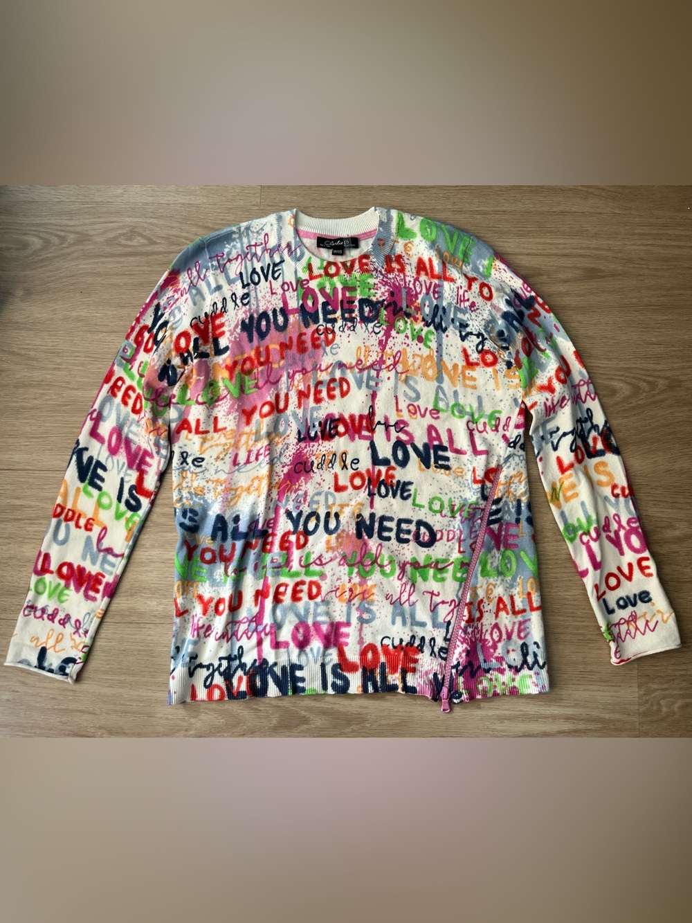 Charlie B White Pullover with Multicolor Graffiti Accents
